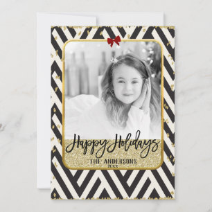 Happy Holidays Gold Black & White Modern Photo Holiday Card