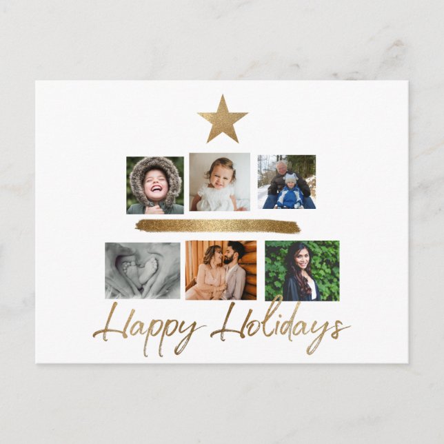 Happy Holidays Gold Christmas Tree Photo Collage H Holiday Postcard (Front)