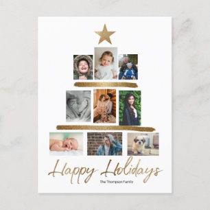 Happy Holidays Gold Christmas Tree Photo Collage Holiday Postcard