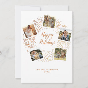 Happy Holidays Gold Christmas Wreath Photo Collage Holiday Card