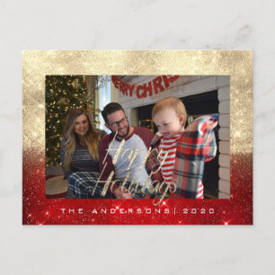 Happy Holidays Gold Cottage Photo Red Spark Postcard