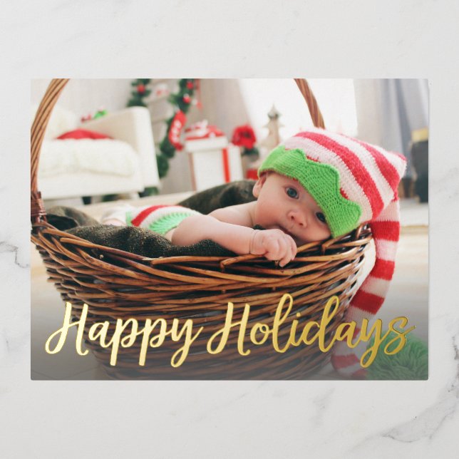Happy Holidays Gold Foil Photo Foil Holiday Postca (Front)