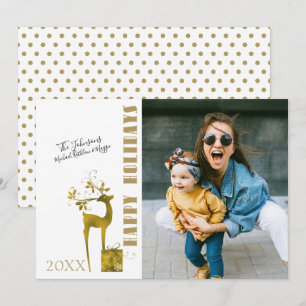Happy Holidays Gold Foil Reindeer Single Photo Holiday Card