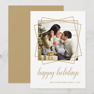 Happy Holidays Gold Geometric Family Photo Holiday Card