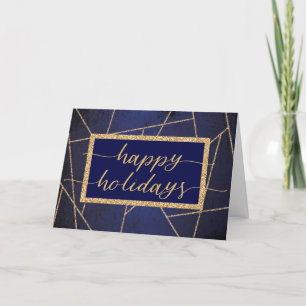 Happy Holidays Gold Glitter Blue Corporate Holiday Card