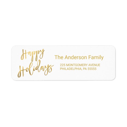 Happy Holidays Gold Hand-Lettered Typography Return Address Label
