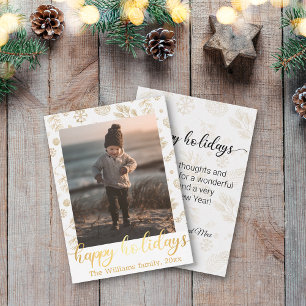 happy holidays,gold handwriting family photo  card