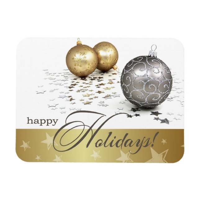 Happy Holidays. Gold Silver Balls Christmas Gift  Magnet (Horizontal)