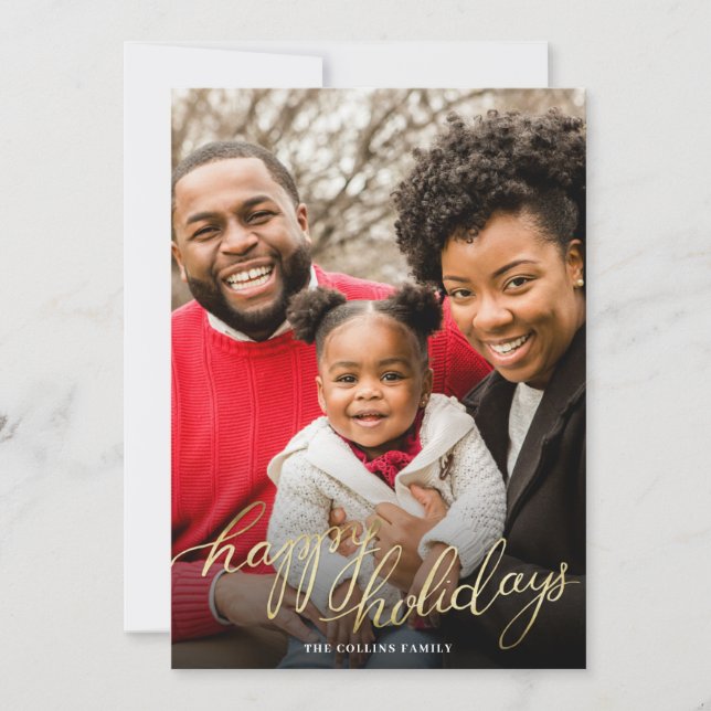 Happy Holidays Gold Simple Photo Holiday Card (Front)