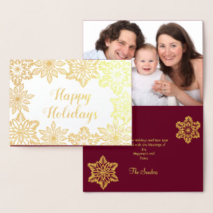 Happy Holidays Gold Snowflakes Photo Christmas Foil Card