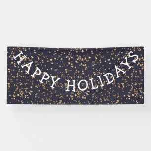 Happy Holidays Gold Stars Navy Blue Christmas Banner