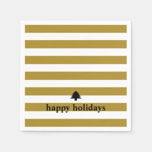 Happy Holidays Gold Stripes Napkins
