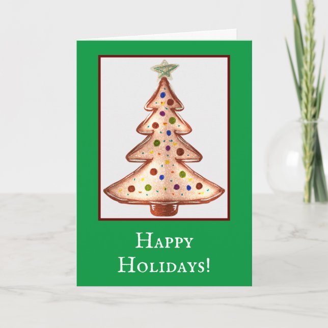 Happy Holidays Golden Christmas Tree  Card (Front)