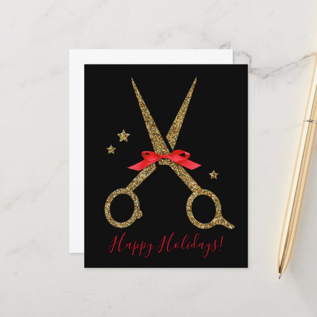 Happy Holidays - Golden glitter Hair Stylist card (Front/Back In Situ)