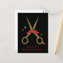 Happy Holidays - Golden glitter Hair Stylist card