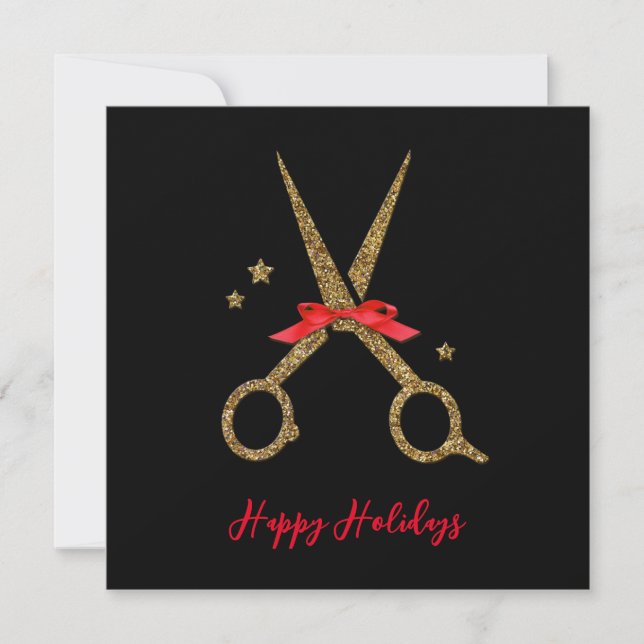 Happy Holidays - Golden glitter Hair Stylist card (Front)