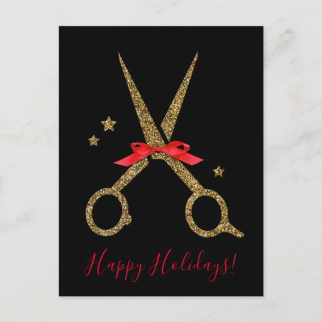 Happy Holidays - Golden glitter Hair Stylist Postcard (Front)