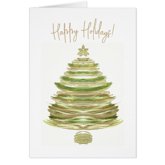 Happy Holidays Golden Green Christmas Tree Card (Front)