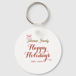 Happy holidays golden pink bow family name name tr key ring