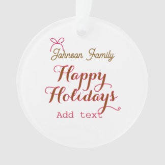 Happy holidays golden pink bow family name name tr ornament