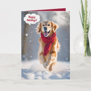 Happy Holidays Golden Retriever In Snow Card