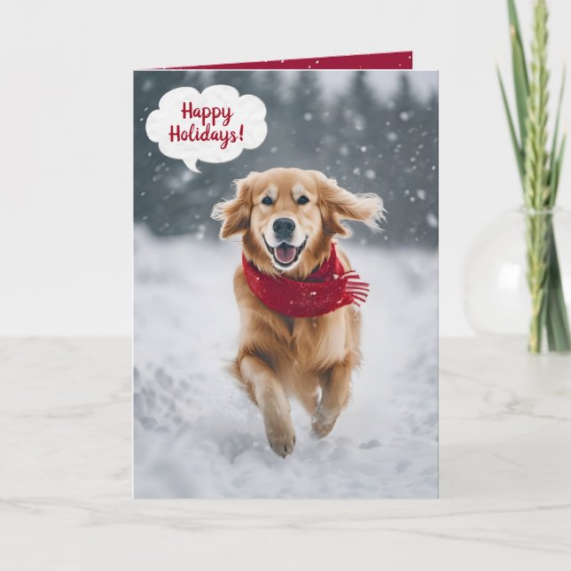 Happy Holidays Golden Retriever In Snow Card (Front)