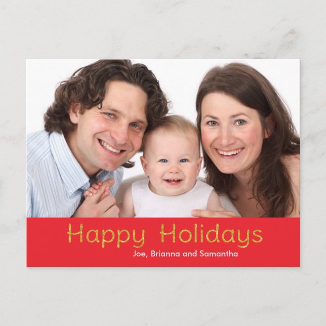 Happy Holidays Golden Sparkle Photo Holiday Postcard (Front)