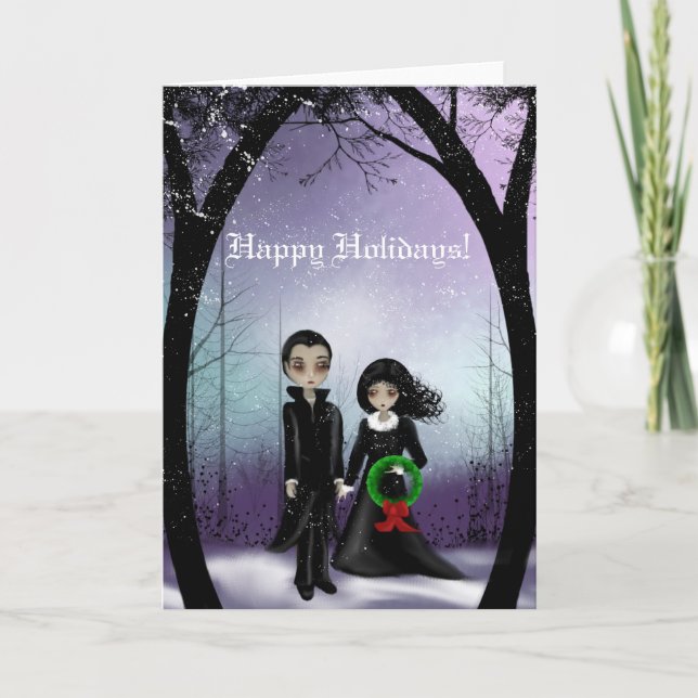 Happy Holidays Goth Couple Greeting Card (Front)