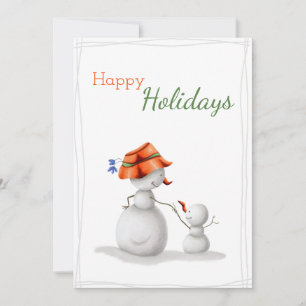 Happy Holidays Grandma Snowman and Kid Christmas Holiday Card