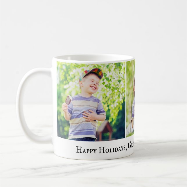 Happy Holidays Grandpa I Love You 3 Photo Child Coffee Mug (Left)