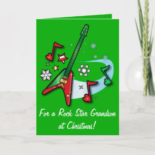 Happy Holidays Grandson with Guitar Holiday Card