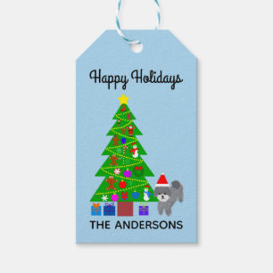 Happy Holidays Gray Poodle Christmas #5 Gift Tag