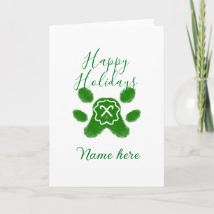 Happy holidays green dog pet paw candy cane animal card