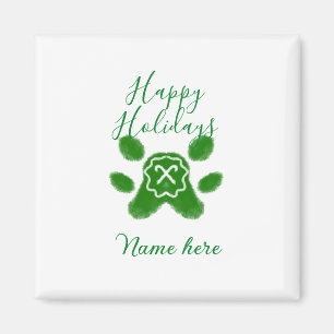 Happy holidays green dog pet paw candy cane animal magnet