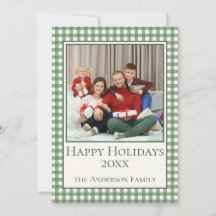 Happy Holidays Green Gingham Photo and Text