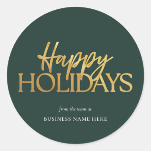 Happy Holidays Green Gold Business Christmas Classic Round Sticker