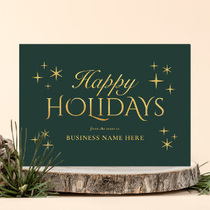 Happy Holidays Green Gold Elegant Modern Business Holiday Card