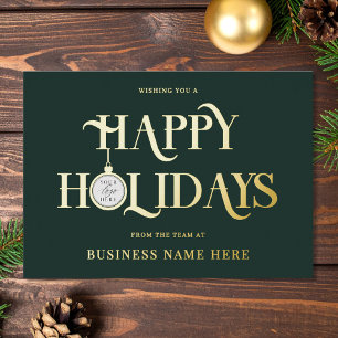 Happy Holidays Green Modern Logo Business Foil Holiday Card
