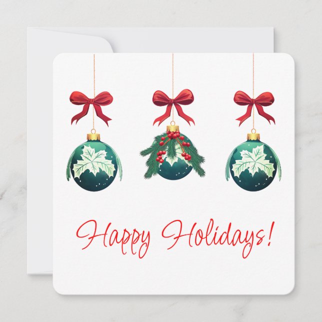 Happy Holidays Green Ornament Trio  Holiday Card (Front)