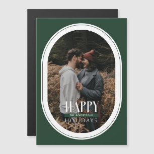 Happy Holidays Green Oval Frame Photo Card