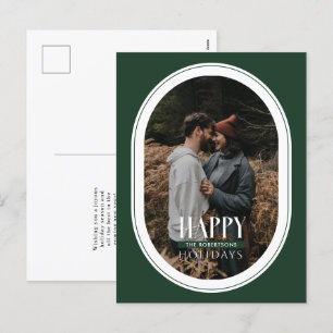 Happy Holidays Green Oval Frame Photo Postcard