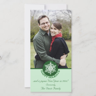 Happy Holidays Green Paper Snowflake 4x8 Holiday Card