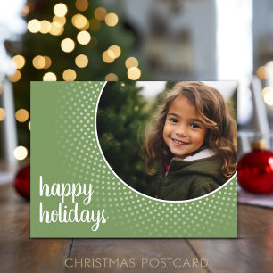 Happy Holidays - Green Polka Dot Border Holiday Postcard