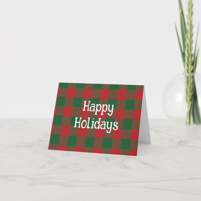 Happy Holidays Green & Red Plaid Card (Front)