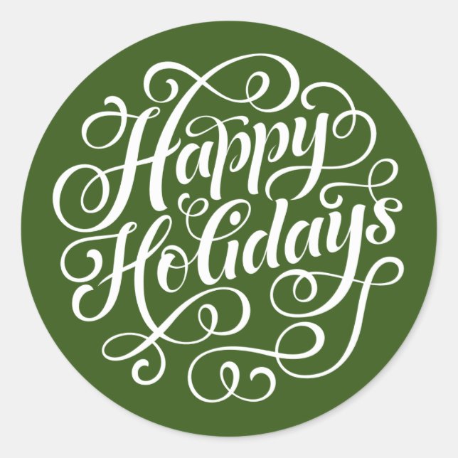 Happy Holidays Green Round Sticker (Front)