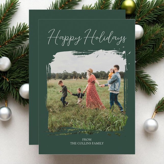 Happy Holidays Green Script Modern Minimal Photo Holiday Card (Happy Holidays Green Script Modern Minimal Photo Holiday Card)