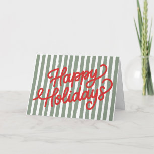 Happy Holidays Green Striped Holiday Card
