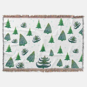 Happy Holidays Green Trees Throw Blanket