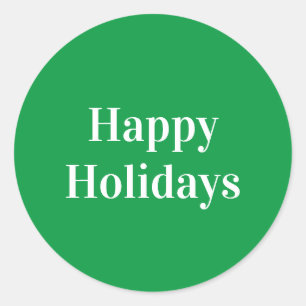 "Happy Holidays" green white Classic Round Sticker