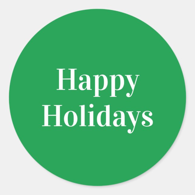 "Happy Holidays" green white Classic Round Sticker (Front)